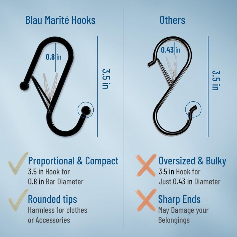 Blau Marité 10-Pack Metal S Hooks for Hanging – Heavy-Duty S-Shaped Hook with Safety Buckle – Fits Bars up to 0.8 In – Anti-Drop S-Hooks for Kitchen, Bathroom, Closet & Pot Racks – Gold (Medium) - Image 5